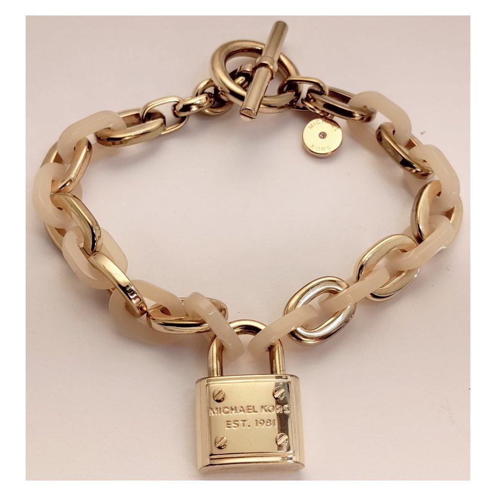 8.50" Michael Kors Rose Gold Plated White Plastic Toggle Bracelet